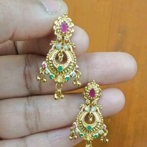 Traditional gold plated stylish festival stone earrings